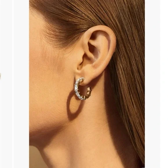 BaubleBar Marley Gold Hoop Earrings with Clear Gemstones - Picture 2 of 7